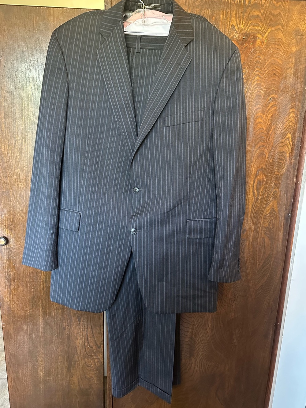 Arnold Brant 2 Piece Pinstripe Suit Jacket 46 & Trousers 40 Wool Charcoal Gray